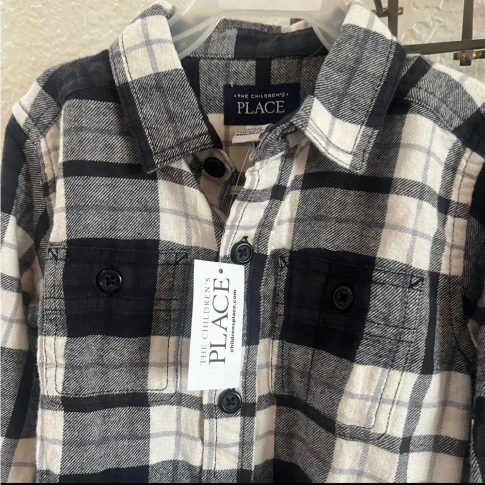 Classic Black & White Plaid Button-Down Toddler Boys 4T – NWT
